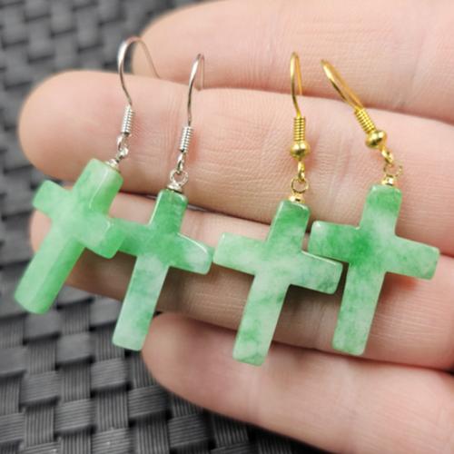 Gemstone Pendants Jewelry Kosmochlor Jade with Zinc Alloy Cross Sold By PC