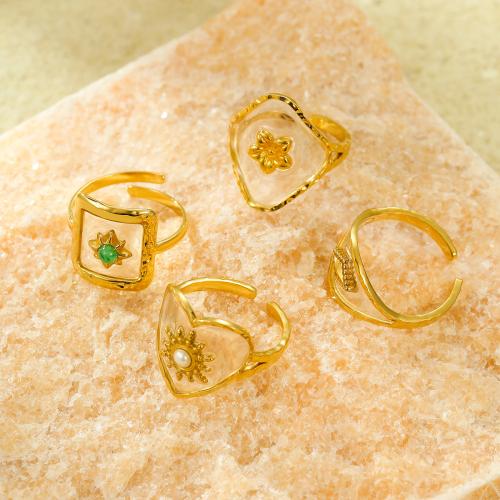 Ring Finger ze stali nierdzewnej, Stal nierdzewna 304, ze żywica, Powlekane, biżuteria moda & różne style do wyboru & dla kobiety, złoty, sprzedane przez PC