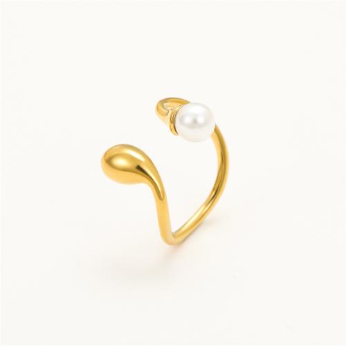 Ring Finger ze stali nierdzewnej, Stal nierdzewna 304, ze Perła plastikowa, Powlekane, biżuteria moda & dla kobiety, dostępnych więcej kolorów, sprzedane przez PC