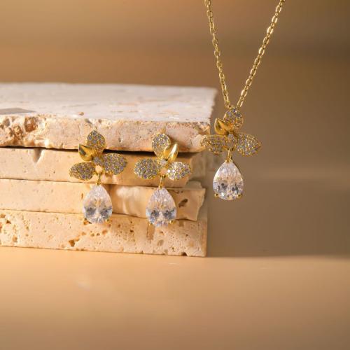 ottone set di gioielli fashion, orecchino & Collana, Lacrima, placcato, 2 pezzi & per la donna & con strass, nessuno, Venduto da set