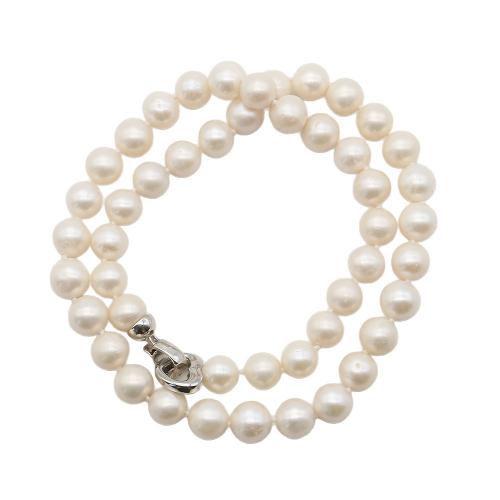 Natural Freshwater Pearl Necklace with 304 Stainless Steel Round fashion jewelry white 7-8mm Sold Per 43 cm Strand