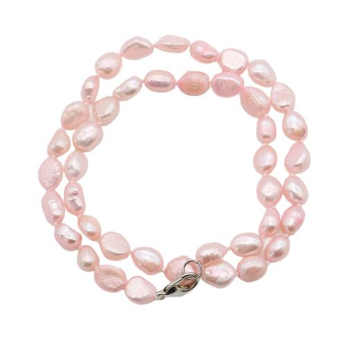 Natürliche Süßwasserperlen Halskette, Natürliche kultivierte Süßwasserperlen, mit 304 Edelstahl, Modeschmuck, Rosa, 7-8mm, verkauft per 43 cm Strang