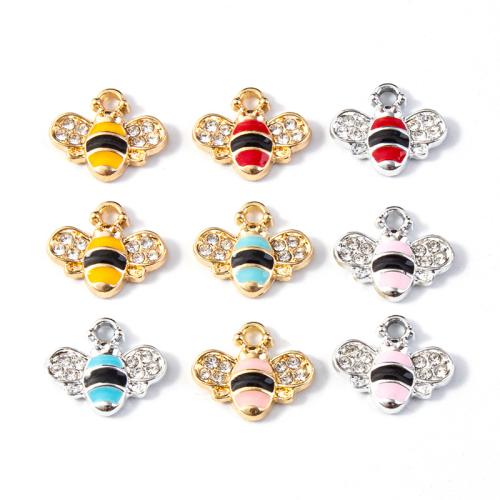 Zinc Alloy Enamel Pendants Bee plated DIY & with rhinestone Sold By Bag