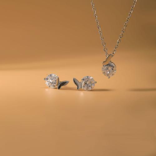 ottone set di gioielli fashion, Orecchino a bottone & Collana, placcato, 2 pezzi & per la donna & con strass, Venduto da set