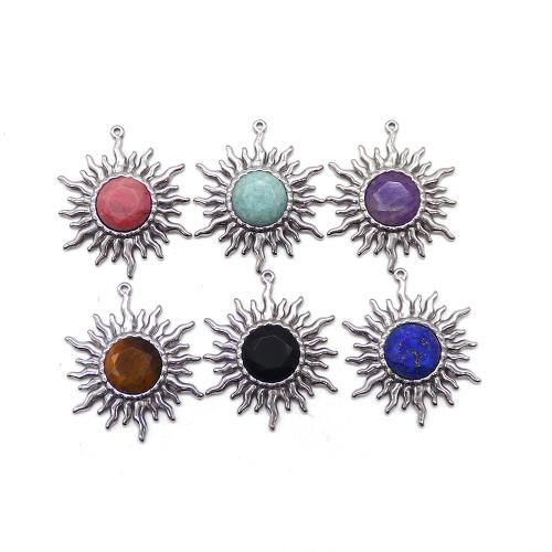 Gemstone Pendants Jewelry Brass with Natural Stone Sun gold color plated DIY nickel lead & cadmium free Sold By PC