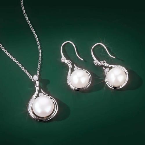 Natural Cultured Freshwater Pearl Jewelry Sets earring & necklace 925 Sterling Silver with Freshwater Pearl gold color plated fashion jewelry Sold By Set