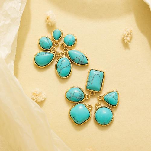 Gemstone Pendants Jewelry 304 Stainless Steel with Gemstone gold color plated DIY golden Sold By Bag