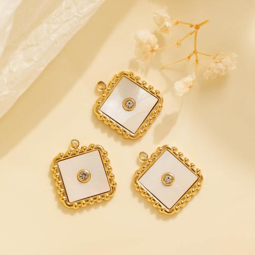 Stainless Steel Pendants 304 Stainless Steel with Pearl Oyster gold color plated DIY & with rhinestone golden Sold By Bag