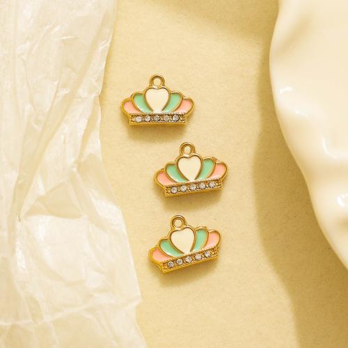 Stainless Steel Pendants 304 Stainless Steel Crown gold color plated DIY & enamel & with rhinestone golden Sold By Bag