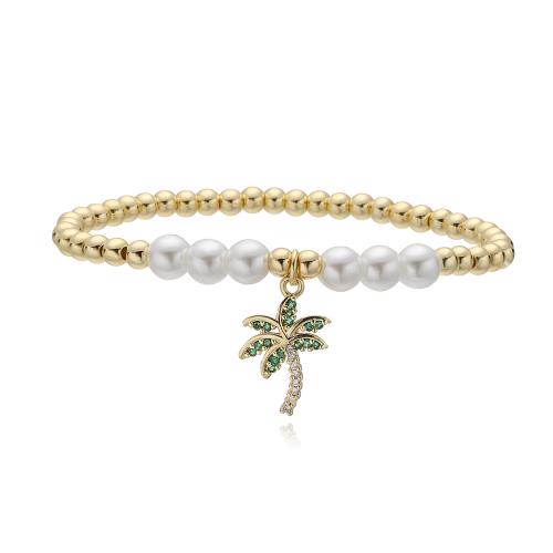 Kubické zirkonie Mikro dláždí mosaz náramek, s Plastové Pearl, 18K pozlacené, různé styly pro výběr & micro vydláždit kubické zirkony & pro ženy, Prodáno By PC