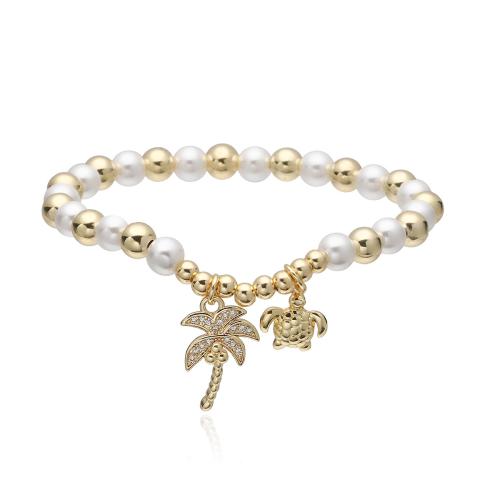 Kubické zirkonie Mikro dláždí mosaz náramek, s Plastové Pearl, různé styly pro výběr & micro vydláždit kubické zirkony & pro ženy, Prodáno By PC