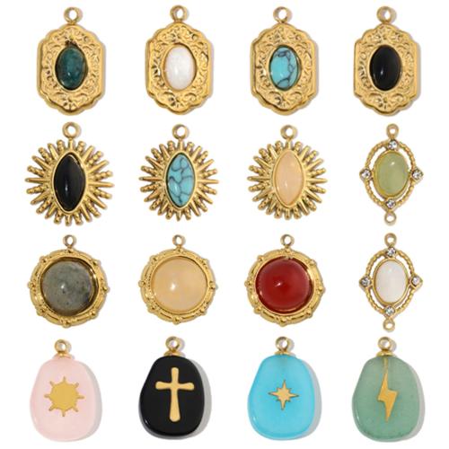 Gemstone Pendants Jewelry 304 Stainless Steel with Natural Stone gold color plated DIY & with rhinestone Sold By Bag