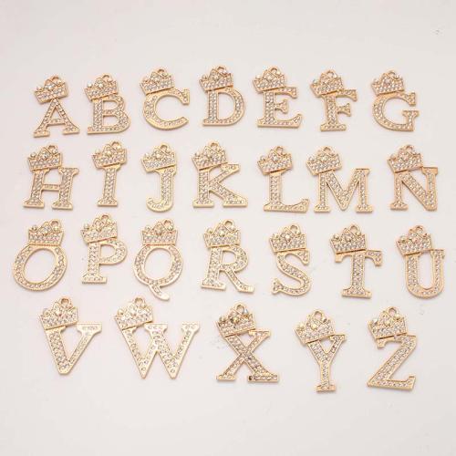 Zinc Alloy Alphabet and number Pendants Alphabet Letter gold color plated DIY & with rhinestone golden Sold By PC