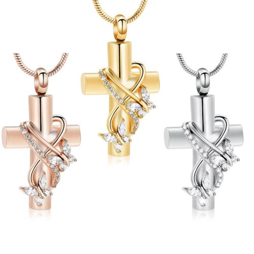 304 Stainless Steel Cinerary Casket Pendant Cross plated DIY & with rhinestone Sold By PC