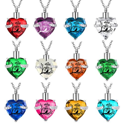 304 Stainless Steel Cinerary Casket Pendant with Crystal Heart plated DIY Sold By PC