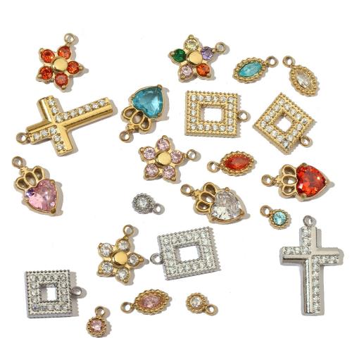 Nerezová ocel Šperky Přívěsky, 304 Stainless Steel, barva pozlacený, DIY & micro vydláždit kubické zirkony, více barev na výběr, 3PC/Bag, Prodáno By Bag