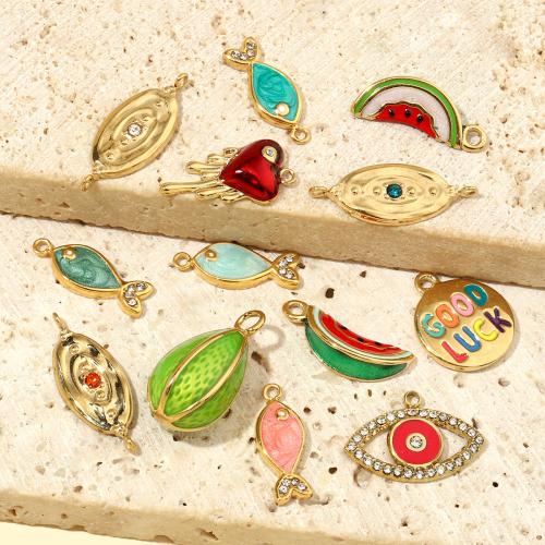 Stainless Steel Pendants 304 Stainless Steel gold color plated DIY & enamel & with rhinestone Sold By Bag