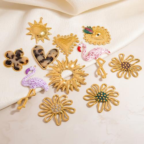 Stainless Steel Pendants 304 Stainless Steel with Resin & Plastic Pearl gold color plated DIY & enamel Sold By PC