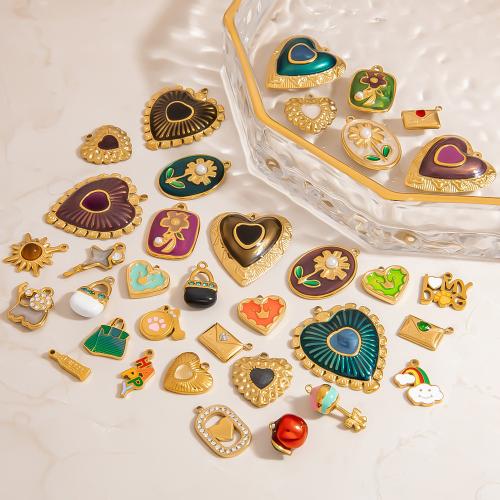 Stainless Steel Pendants 304 Stainless Steel with Plastic Pearl gold color plated DIY & enamel & with rhinestone Sold By PC