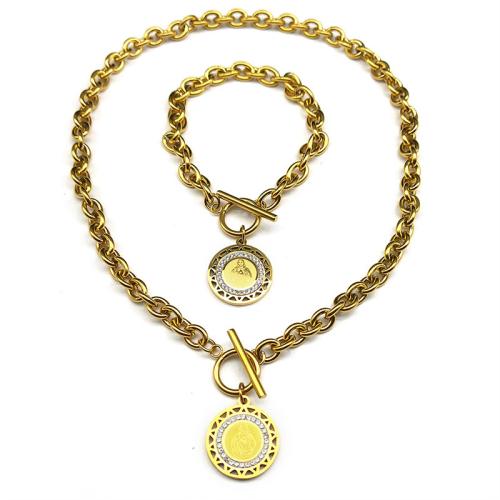 Rhinestone Edelstahl Schmuck Set, Armband & Halskette, 304 Edelstahl, plattiert, 2 Stück & unisex & mit Strass & hohl, keine, verkauft von setzen