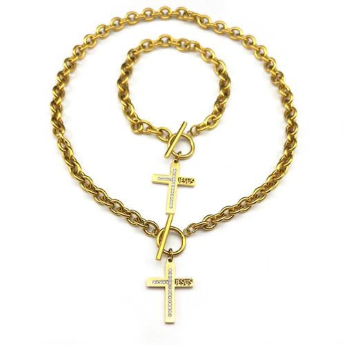 Rhinestone Stainless Steel Jewelry Set sweater chain necklace & bracelet 304 Stainless Steel plated 2 pieces & Unisex & with rhinestone & hollow Sold By Set