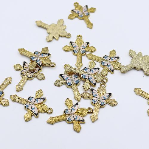 Zinc Alloy Cross Pendants gold color plated DIY & enamel Sold By PC