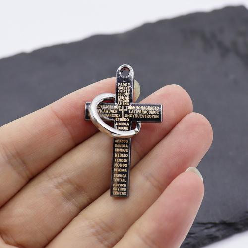 Zinc Alloy Cross Pendants gold color plated DIY & laser pattern black Sold By PC