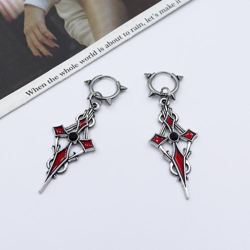Zinc Alloy Drop Earrings Cross gold color plated Halloween Design & enamel Sold By Pair