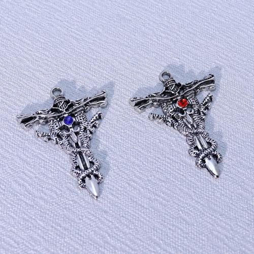 Zinc Alloy Rhinestone Pendants Cross gold color plated DIY & with rhinestone Sold By PC