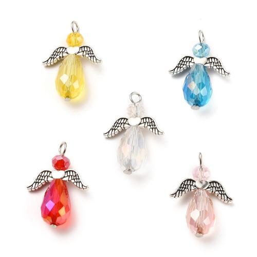 Glass Zinc Alloy Pendant with Glass Angel antique silver color plated DIY Random Color Sold By PC