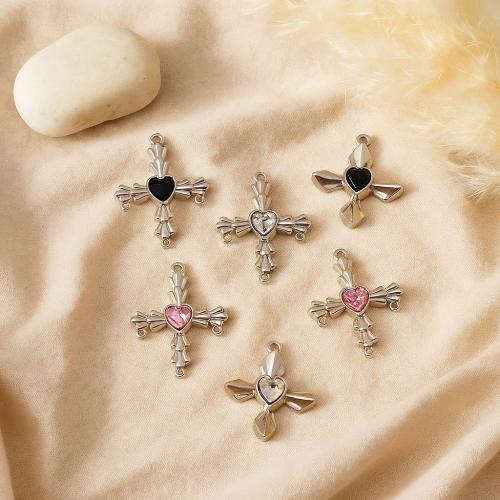 Zinc Alloy Rhinestone Pendants Cross gold color plated DIY & with rhinestone Sold By PC