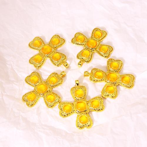 Zinc Alloy Pendants with Gemstone Cross gold color plated DIY Sold By PC