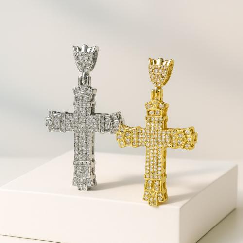 Zinc Alloy Cross Pendants gold color plated DIY & with rhinestone Sold By PC
