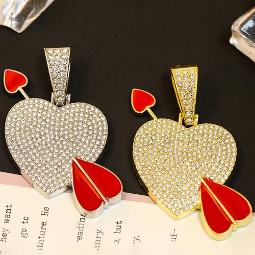 Zinc alliage strass Pendants, alliage de zinc, coeur, Placage, DIY & émail & avec strass, plus de couleurs à choisir, Vendu par PC