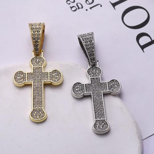 Zinc Alloy Rhinestone Pendants Cross plated DIY & with rhinestone Sold By PC