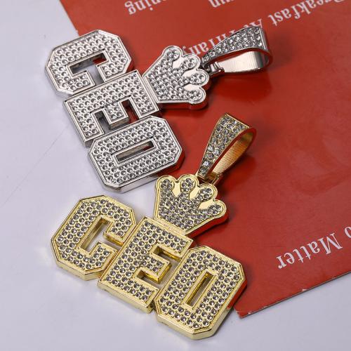 Zinc Alloy Rhinestone Pendants Alphabet Letter plated DIY & with rhinestone Sold By PC
