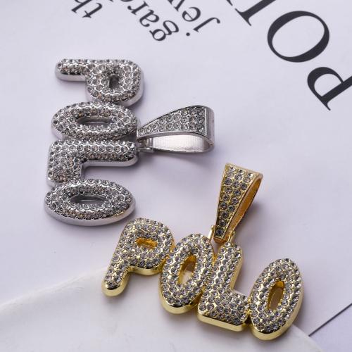 Zinc Alloy Rhinestone Pendants Alphabet Letter plated DIY & with rhinestone Sold By PC