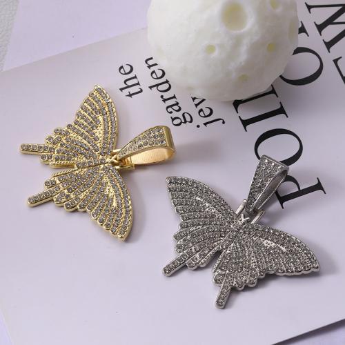Cynk stopu Rhinestone wisiorki, Stop cynku, Motyl, Powlekane, DIY & z kamieniem, dostępnych więcej kolorów, 36x55mm, sprzedane przez PC