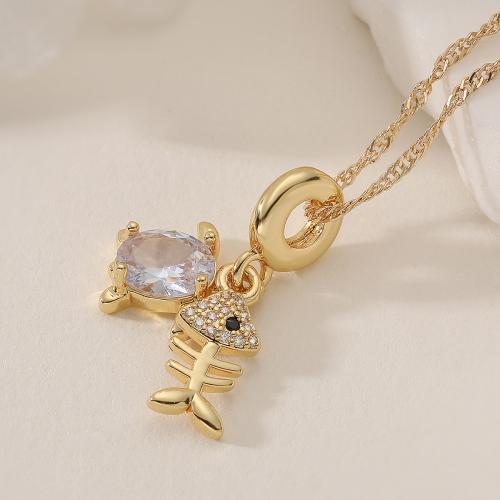 Cubic Zircon Micro bane messing halskæde, med Cubic Zirconia, 18K forgyldt, forskellige stilarter for valg & for kvinde, Solgt af PC