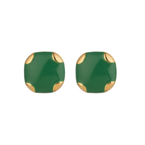 Brass Stud Earring Zinc Alloy Square 14K gold plated Christmas Design & for woman & enamel Sold By Pair