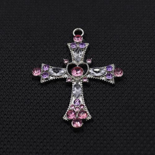 Zinc Alloy Cross Pendants gold color plated DIY & with rhinestone Sold By PC
