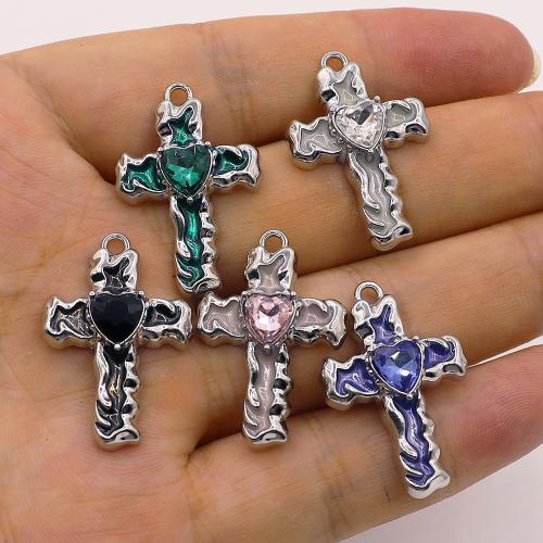 Zinc Alloy Cross Pendants gold color plated DIY & enamel & with rhinestone Sold By PC