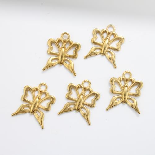 Stainless Steel Animal Pendants 304 Stainless Steel Butterfly gold color plated DIY & hollow golden Sold By PC