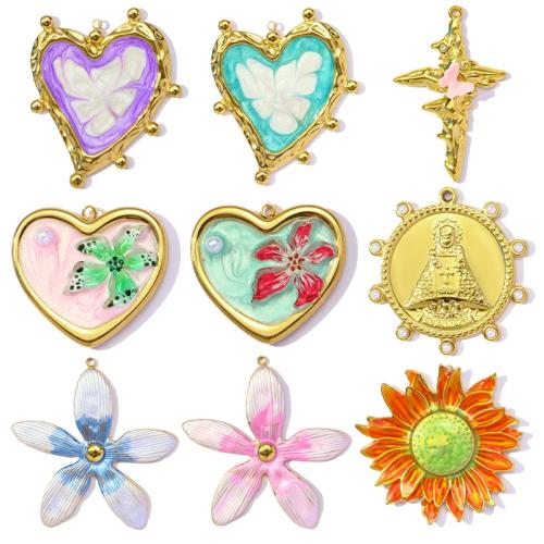 Stainless Steel Pendants 304 Stainless Steel with ABS Plastic Pearl & Resin gold color plated DIY & enamel Sold By Bag