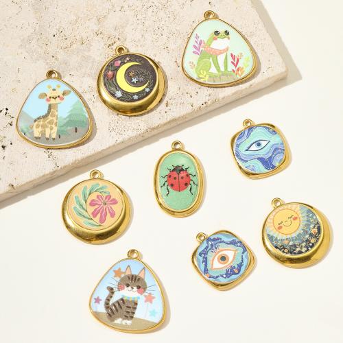 Stainless Steel Pendants 304 Stainless Steel gold color plated DIY & enamel Sold By Bag