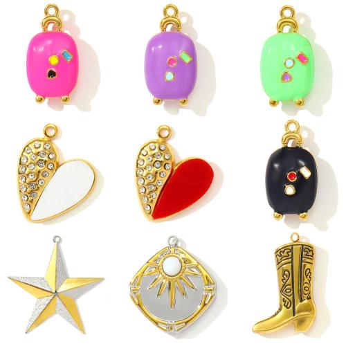 Stainless Steel Pendants 304 Stainless Steel with Natural Stone & Resin gold color plated DIY & enamel & with rhinestone Sold By Bag