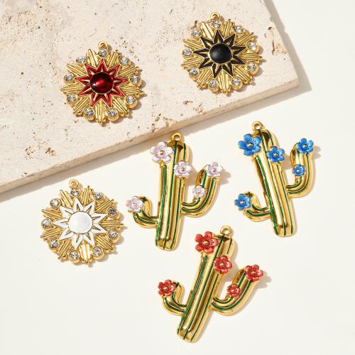 Stainless Steel Pendants 304 Stainless Steel gold color plated DIY & enamel & with rhinestone Sold By Bag