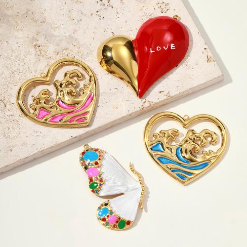 Stainless Steel Pendants 304 Stainless Steel gold color plated DIY & enamel & with rhinestone Sold By Bag