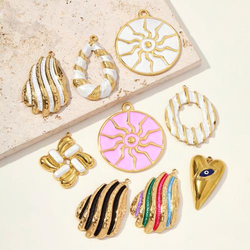 Stainless Steel Pendants 304 Stainless Steel gold color plated DIY & enamel Sold By Bag