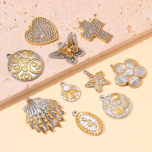 Stainless Steel Pendants 304 Stainless Steel with Natural Stone & ABS Plastic Pearl gold color plated DIY & with rhinestone Sold By Bag